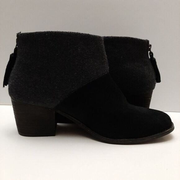 TOMS Lacy Suede & Felt Ankle Boots Chunky Block Heel Colorblock Black Grey Sz 9 - Picture 12 of 16